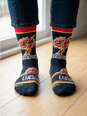 Mountain Dew LiveWire  Logo Crew Socks,Black Shoe Size fits 6-12 soda drink new